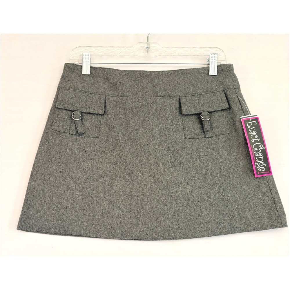 Exact Change Womens Grey Wool Blend Mini Skirt Cargo D-Ring Size 7 NWT 05936604